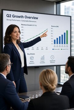 Donna successo riunione grafico crescita