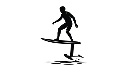 Fototapeta premium Surfer riding a hydrofoil board is depicted as a black silhouette surfing