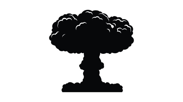 Atomic mushroom cloud explosion depicted as a black silhouette blast destruction disaster