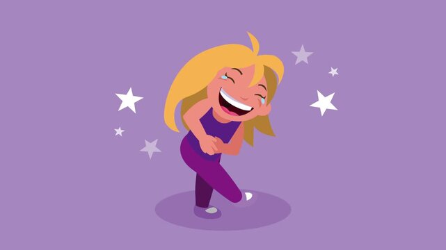 Happy little girl laughing out loud dynamic motion footage with stars flying around her.