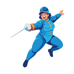 Fototapeta premium Happy Fencer in Blue Armor Posing