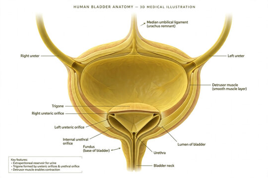 Human Bladder Anatomy 3D Medical Illustration With Labeled Parts