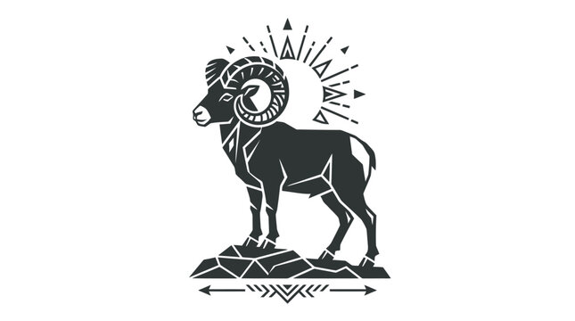 Stylized ram mountain goat emblem vector illustration.