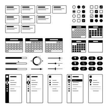 User interface wireframe kit with buttons calendars sliders checkboxes