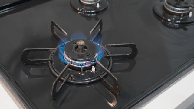 Gas Burner Blue Flame Close Up Slow Motion 4K