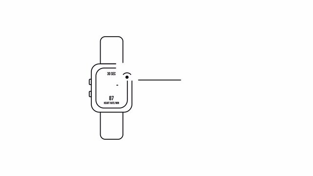 Minimalist smartwatch icons displaying heart rate and fitness data. 4k