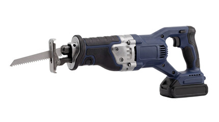 Blue and black cordless reciprocating saw with isolated on png transparent background © Sumon
