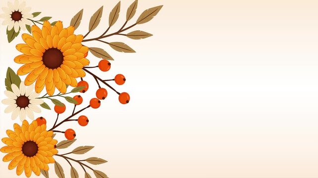 Autumn Sunflower Floral Border Background Animation with Berries