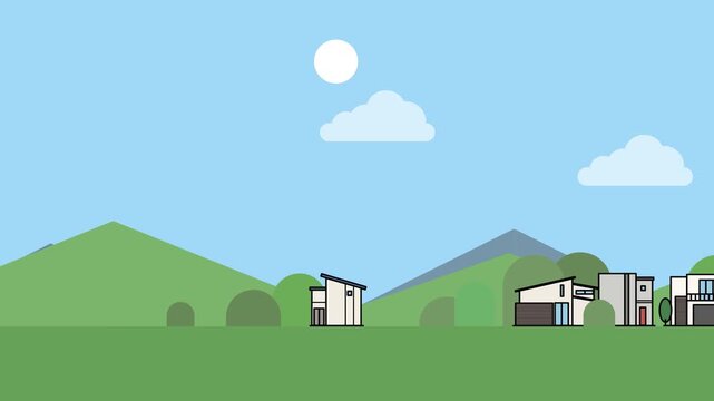 Mountain Residential Neighborhood Day and Night Cycle Loop Animation, Time Passing, Housing and Lifestyle Background