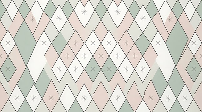 Seamless argyle pattern background featuring soft pastel pink and sage green diamond shapes on white