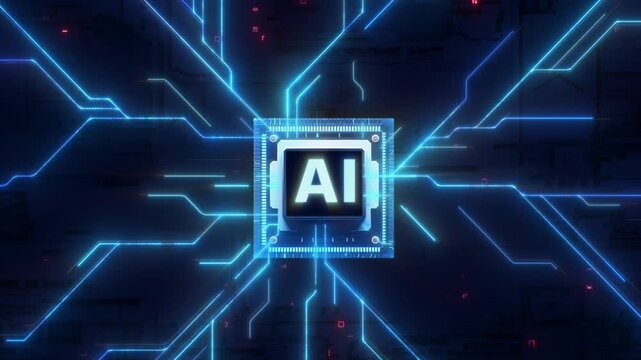 Futuristic AI Chip Reveal on Glowing Circuit Board High-Tech Technology Animation