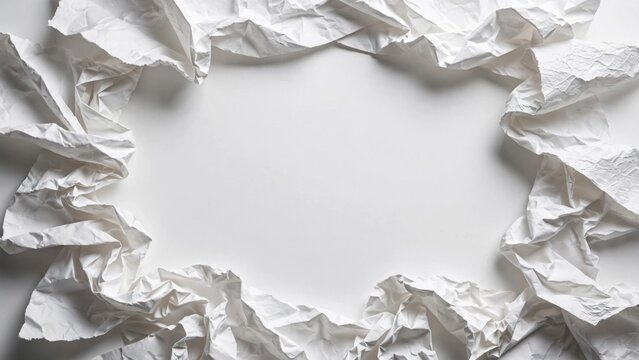 Crinkled white paper forms a textured border around a blank, empty space