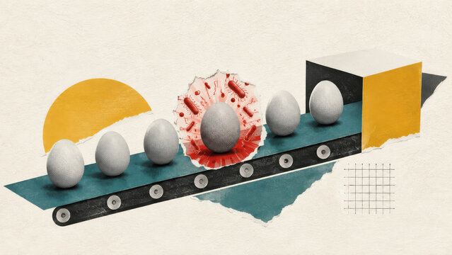Salmonella outbreak and egg contamination warning. food poisoning risk in food hygiene and public health