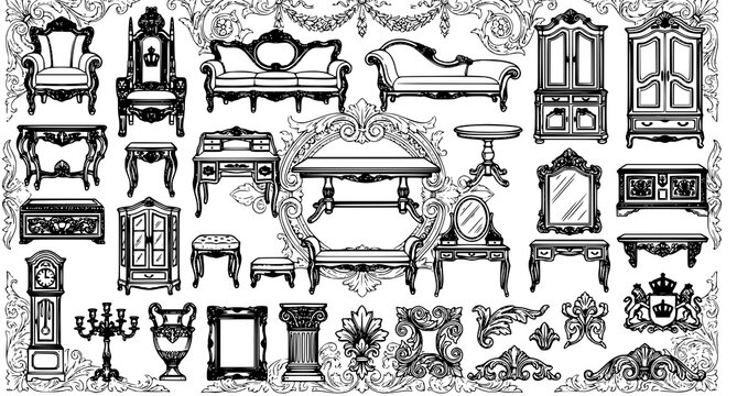 Luxury Antique Baroque Furniture Royal Interior Carved Ornament and Vintage Vector Collection