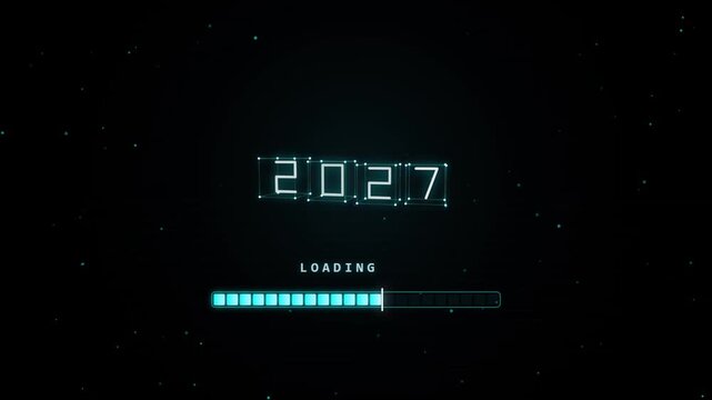 2027 digital HUD loading screen with glowing progress bar futuristic tech background
