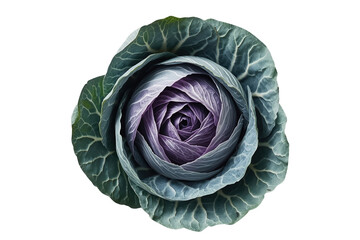 Obraz premium Top view of a red purple cabbage with tightly layered leaves
