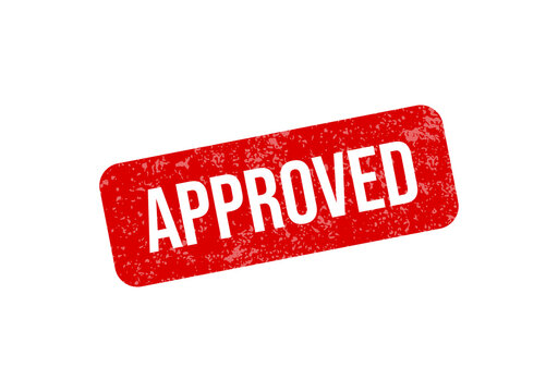 Red approval stamp with white text saying approved isolated on transparent background