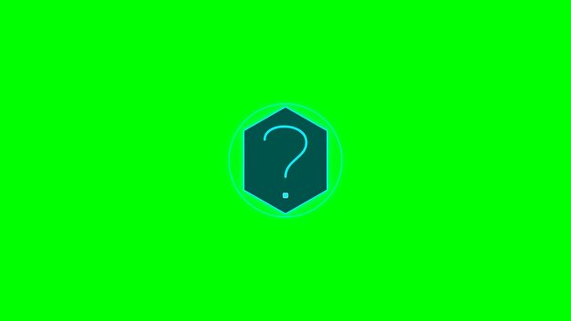 Green screen background with moving hexagonal question mark frame