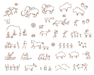 Fototapeta premium Prehistoric Cave Art & Ancient Symbols Vector Bundle