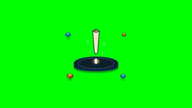 Green screen showcase with trophy pillar and geometric shapes