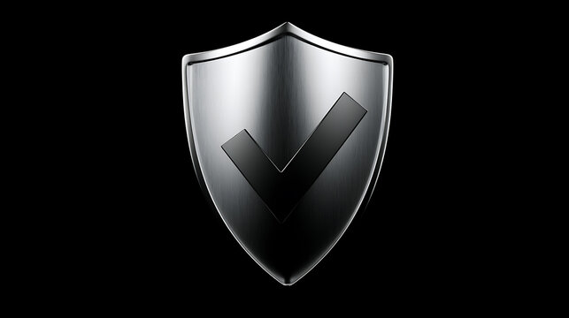 Silver shield with a dark grey checkmark against a black background