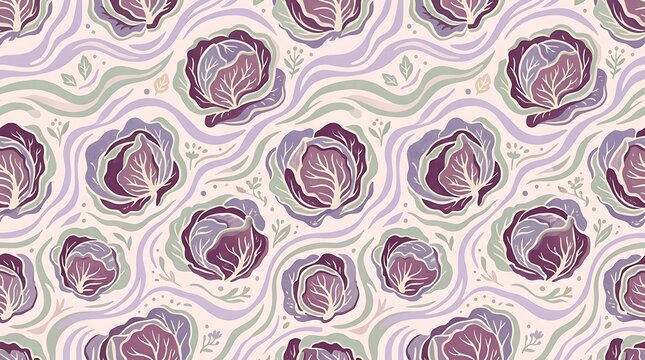 seamless repeating surface pattern featuring stylized purple cabbage