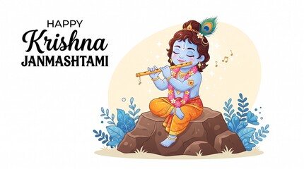 Fototapeta premium Happy Krishna Janmashtami. Lord Krishna 