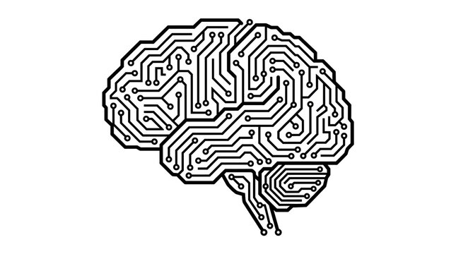 An illustration of a circuit board in the shape of a human brain.