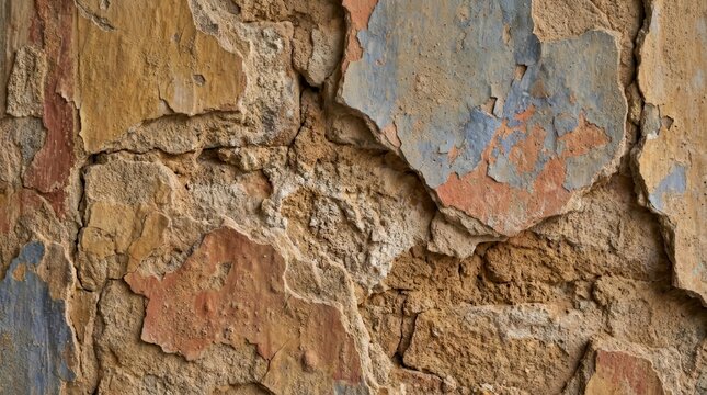 Ancient wall featuring rough cracked paint and old fresco texture.