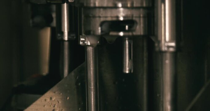 Beer bottle being filled with beer in industrial brewery Berlin