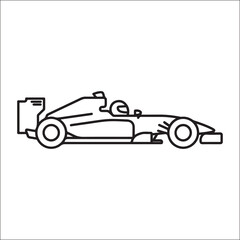 Naklejka premium Minimalist Formula 1 race car doodle, black line art, symbol of speed, motorsport, and engineering