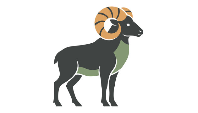 Bighorn sheep ram animal standing proudly on a white background, designed in a simple flat geometric vector style.