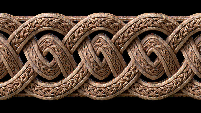 Intricate wooden celtic knot border creates a repeating interwoven pattern