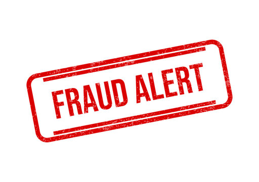 Red fraud alert warning stamp with distressed border isolated on transparent background