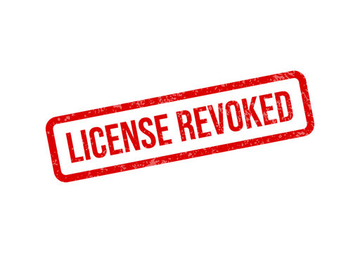 Red license revoked stamp with bold text isolated on transparent background