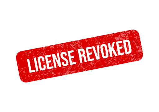 Red license revoked warning badge with bold text isolated on transparent background