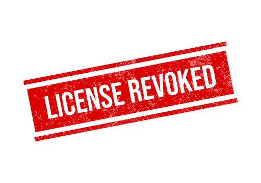 Red license revoked warning stamp on white background isolated on transparent background