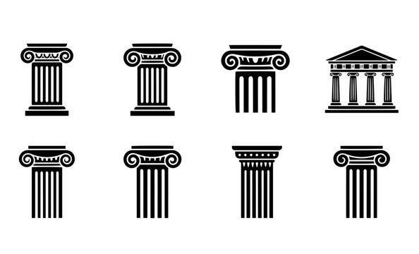 Classical Greek column vector set featuring ornate architectural pillar designs.