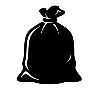Black garbage bag silhouette vector illustration for waste disposal and recycling.