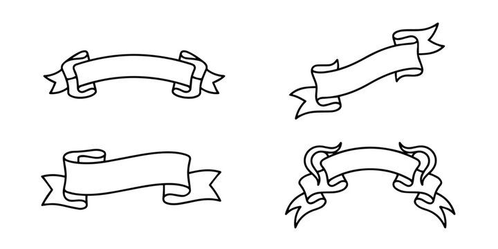 Vintage ribbon banner labels linear outline hand drawn vector set