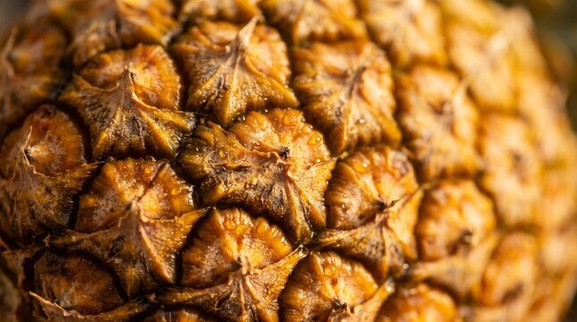 Extreme macro pineapple texture displays natural diamond patterns, golden tones, moisture, and mesmerizing geometric repetition
