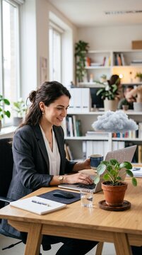 Tiny rain cloud waters office desk plant