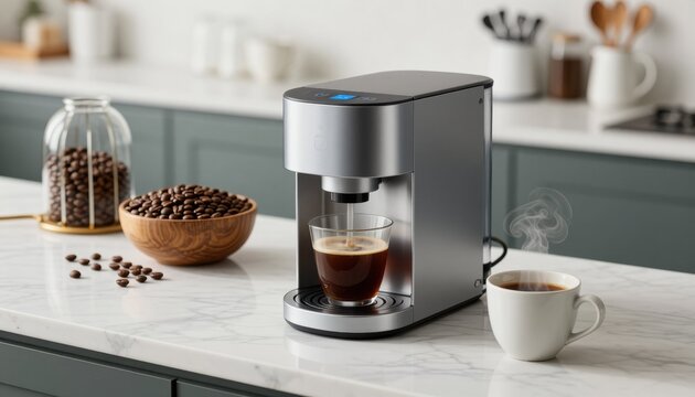 Sleek kitchen featuring a coffee maker in a stylish contemporary design perfect for culinary creativity