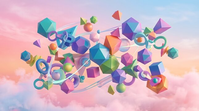 Floating 3D shapes illustration creative design background art