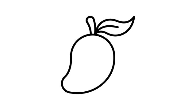 Fresh mango fruit with leaf black outline icon on transparent background.