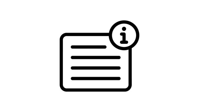Information document icon black line art for user guide instructions.