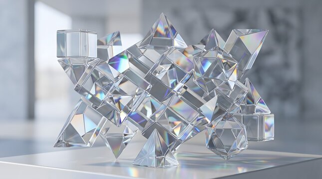 Glass Geometric Sculpture 3D Render Design Commercial Media