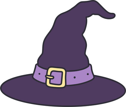 Purple witch hat vector illustration, halloween wizard hat element
