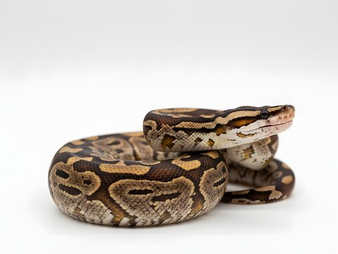 Close-up of a Ball Python Snake on White Background