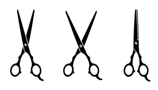 Barber scissors vector silhouette set with black flat icons of professional hair cutting shears for salon salon equipment hairdressing stylist